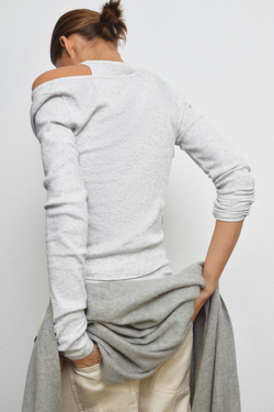 ZARA ДВОЙНАЯ ФУТБОЛКА В РУБЧИК, СЕРЫЙ МЕЛАНЖ