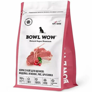 Сухой корм BOWL WOW для щенков средних пород со свежим ягненком, индейкой, рисом и брусникой