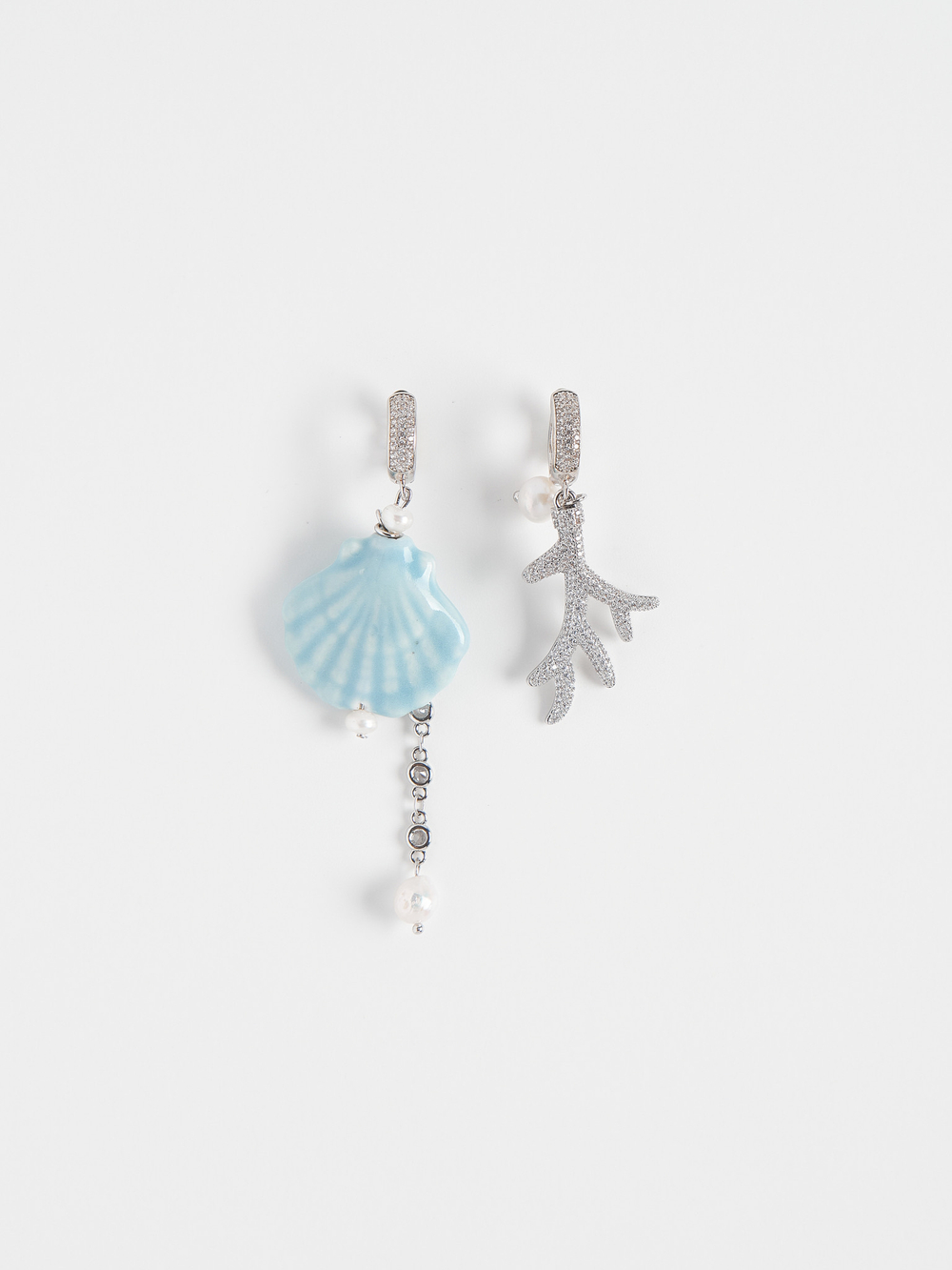 Серьги "Сeramics shell blue coral " Silver