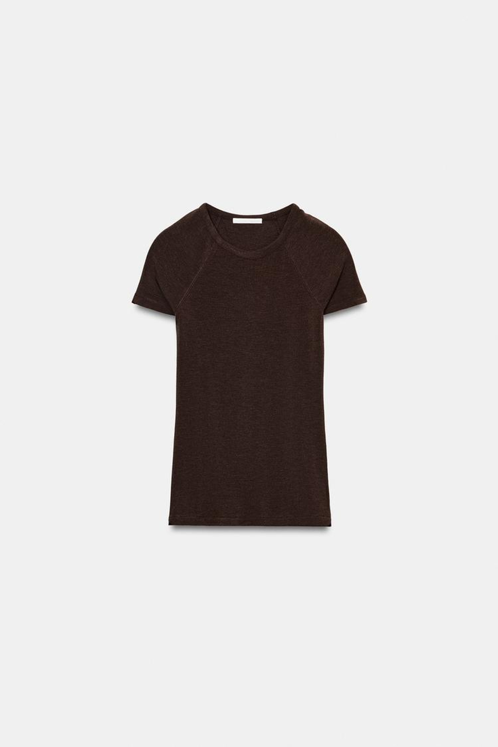 ZARA ФУТБОЛКА С КОРОТКИМИ РУКАВАМИ РЕГЛАН, КОРИЧНЕВЫЙ МЕЛАНЖ