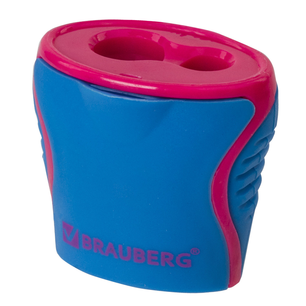 Точилка BRAUBERG "Mix Dual" 2 отверстия для чернографитных карандашей (в том числе утолщенных) с контейнером корпус ассорти (18 штук в упаковке)