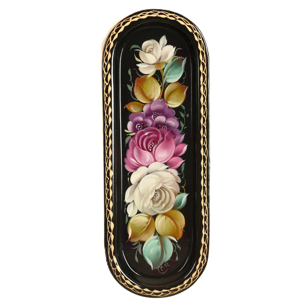 Жостовский поднос декоративный, размер 21х8 см (A4), металлический