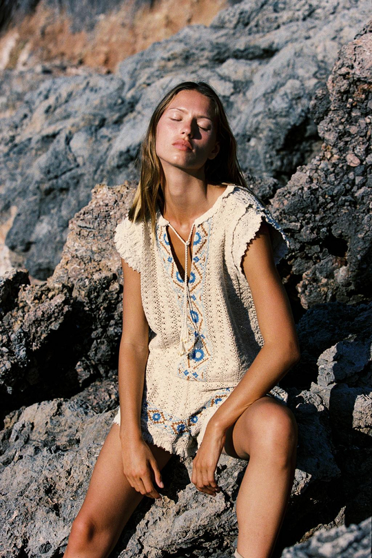 ZARA ТОП С ВЫШИВКОЙ КРОШЕ, ЭКРЮ