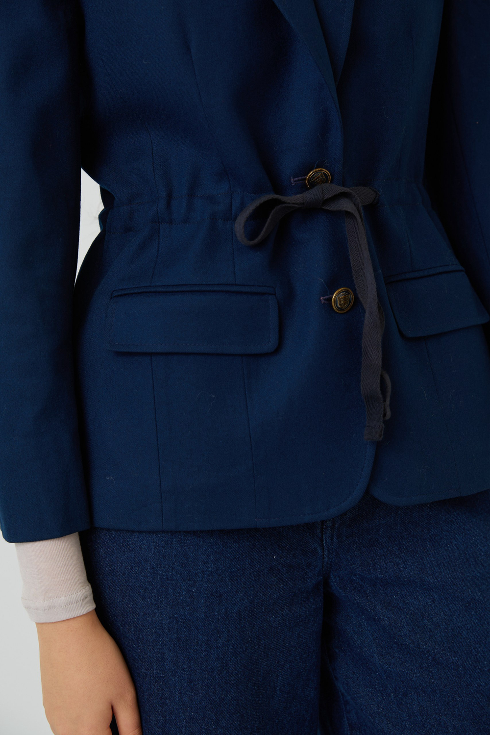 Темно-синий винтажный жакет с кулиской