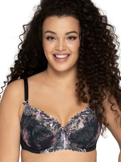 Бюстгальтер plus size на тонком поролоне с трехцветной вышивкой (Размер: 90G) (Цвет: черный)