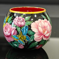 Вазочка с ручной росписью Палех "Пионы"