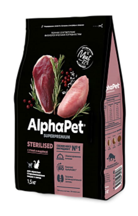 Alphapet 3кг "Superpremium"Сухой корм для стерилизованных кошек, утка и индейка