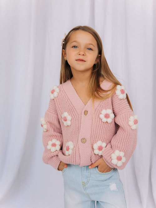 Кардиган с цветами, Пудровый