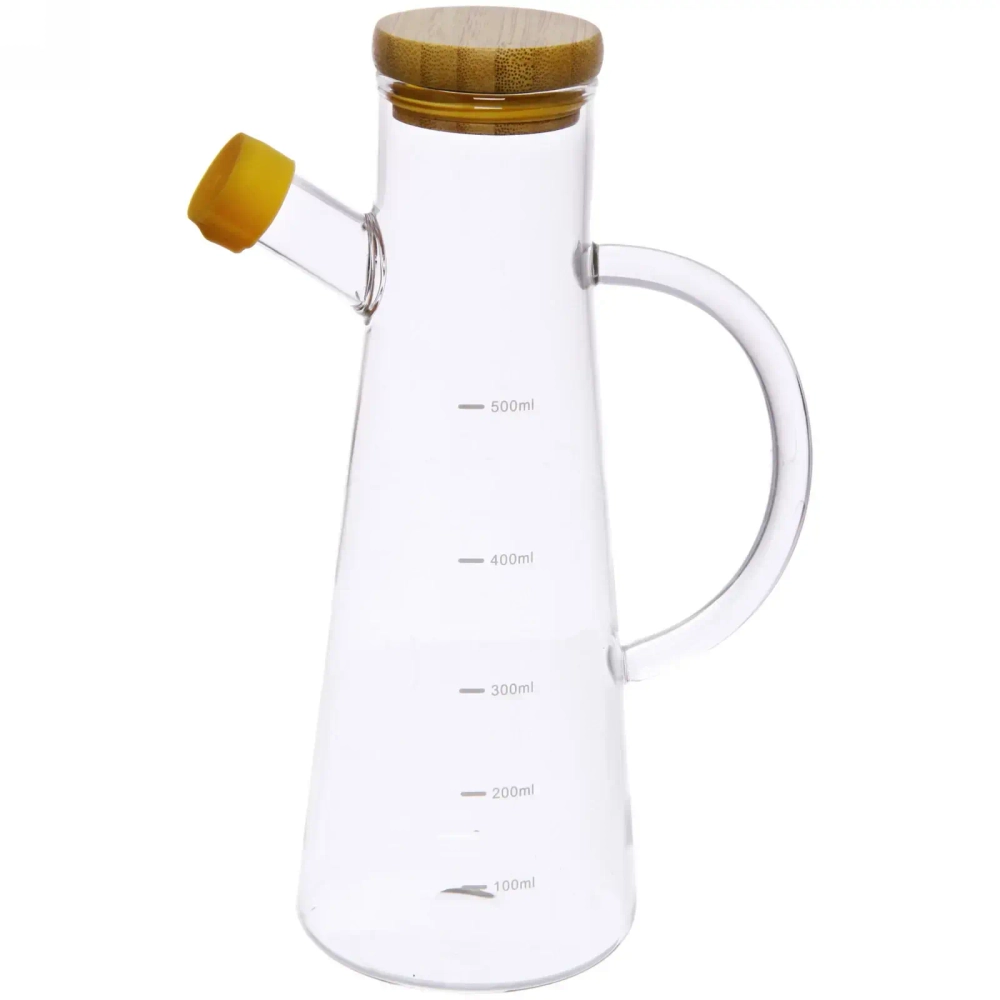 Бутылка стеклянная для специй 500мл «Хай-Тек» с бамбуковой крышкой