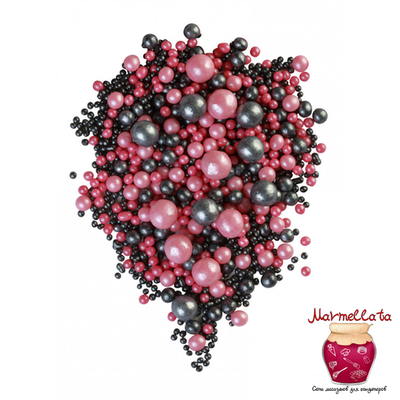 Шоколадный декор "Жемчуг микс ЧЕРНЫЙ/РОЗОВЫЙ" 3 размера №183, 100 гр.