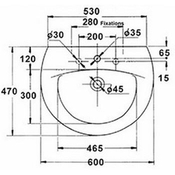 Раковина  Jacob Delafon Patio 66х52,5 см E1998G схема