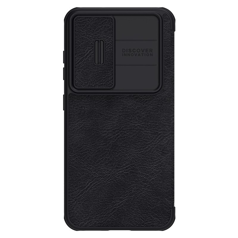 Кожаный черный чехол книжка от Nillkin для Samsung Galaxy S23, серия Qin Pro Leather с защитной шторкой для камеры