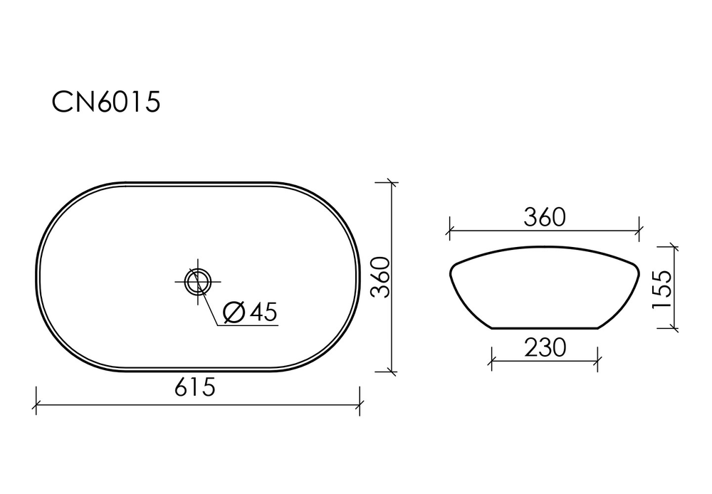 Умывальник чаша накладная овальная Element 620x360x145мм