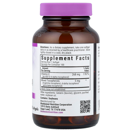 Bluebonnet Nutrition, витамин E, 268 мг (400 МЕ), 100 капсул