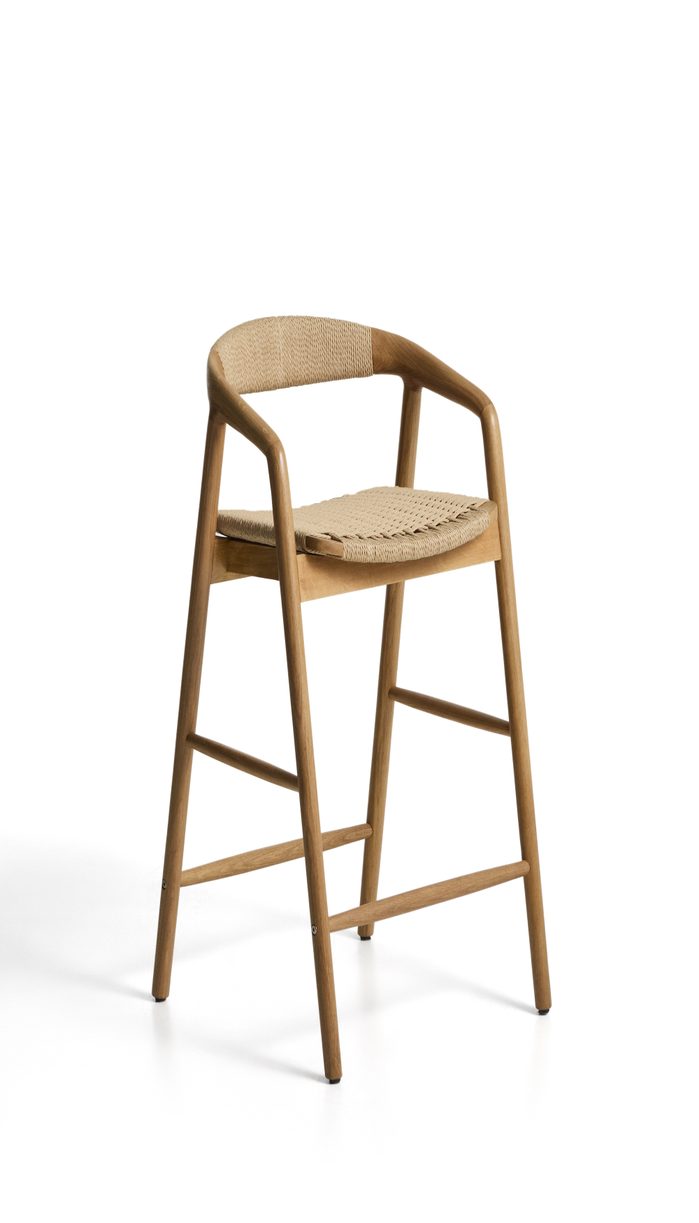 Уличный полубарный стул Derile из массива дуба в натуральной отделке и бежевой веревки