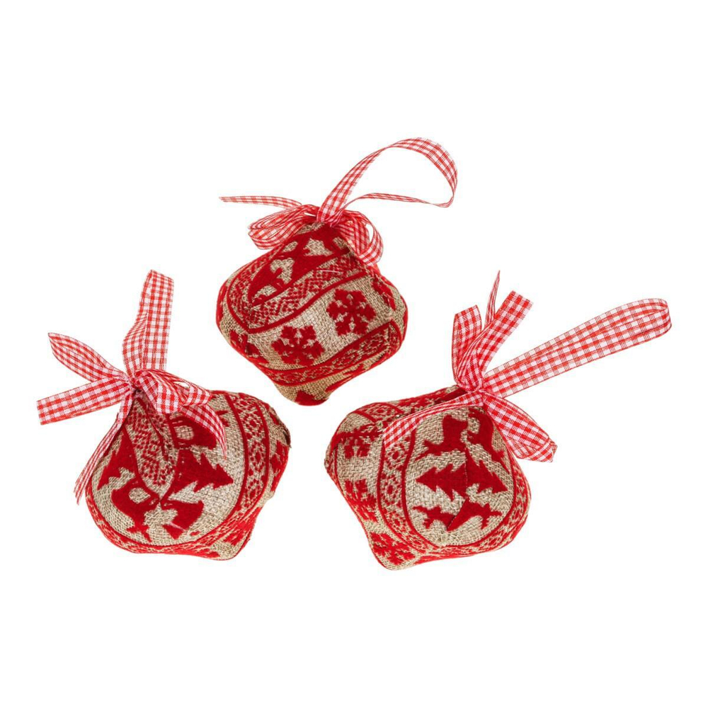 Ел игр Юла мешковина с красным узором 8 см 3 шт, кор прозрач