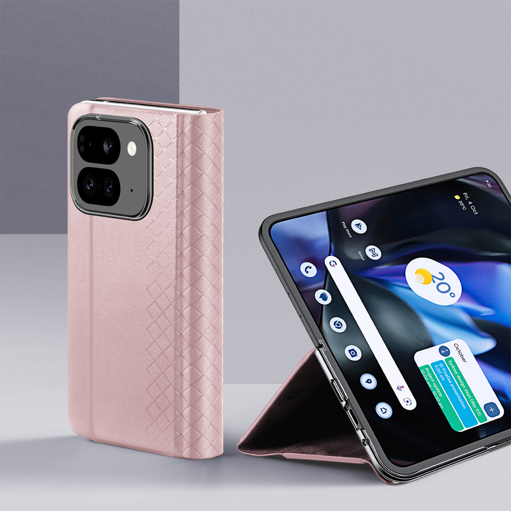 Чехол розового цвета с премиальной искусственной кожи от Dux Ducis для Google Pixel 9 Pro Fold, серия Bril Series Case