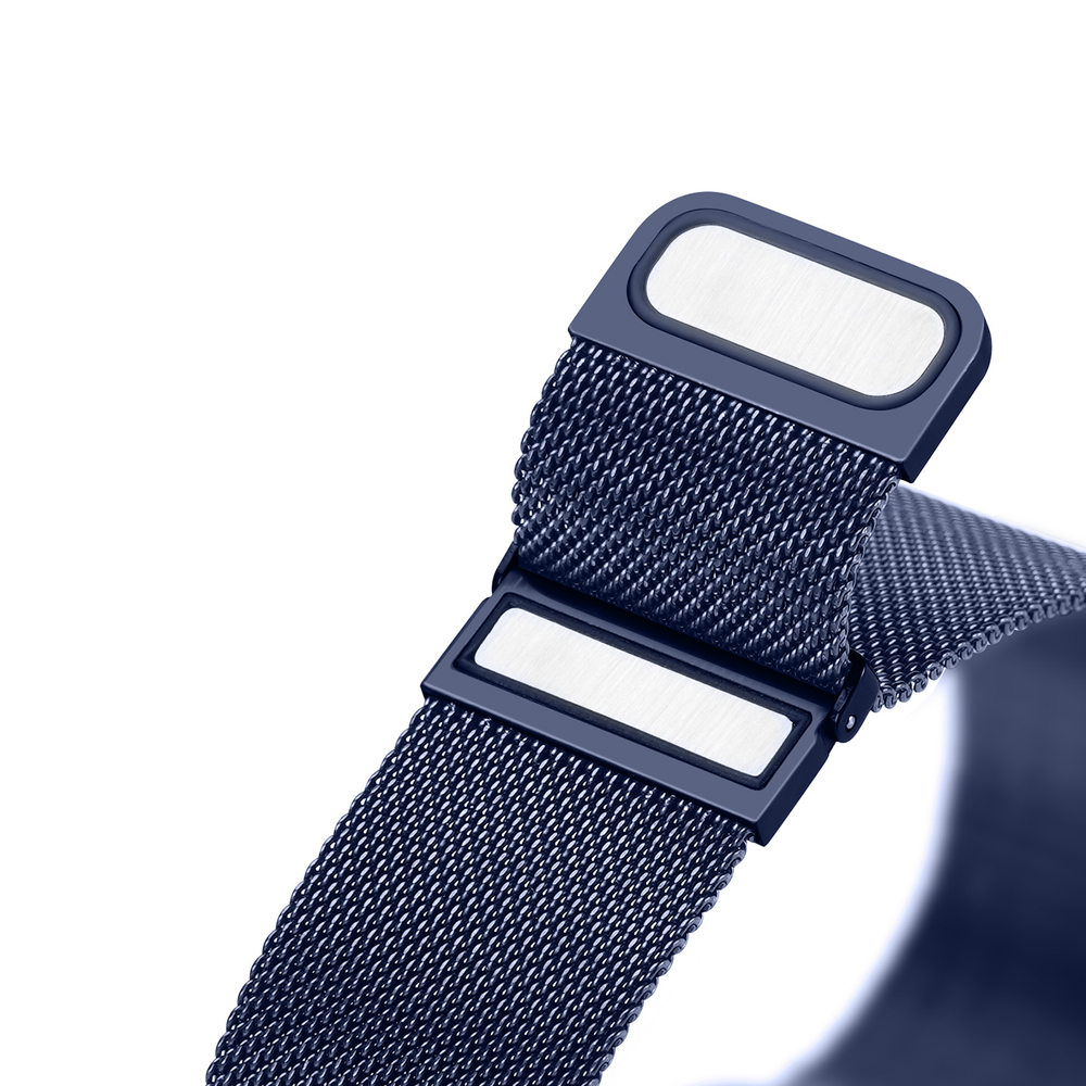 Ремешок из нержавеющей стали синего цвета от Dux Ducis для смарт часов Samsung Galaxy Watch 3, 4, 5, 6 и 7 (размер крепления 20мм), серия Milanese Series (миланская петля)