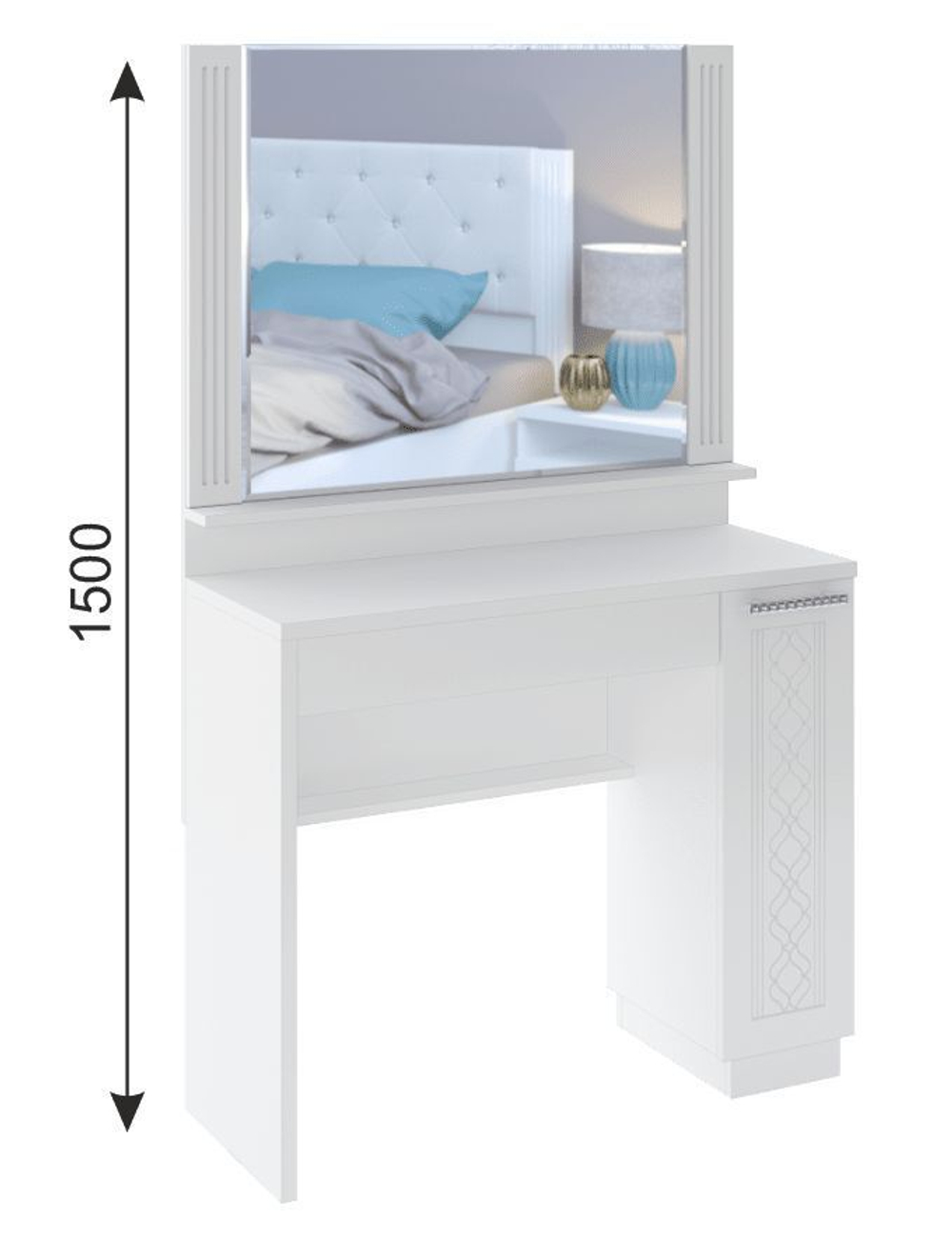 Туалетный столик с зеркалом, ящиками Белый Поры Дерева, Тиффани, 90х35х75 см RINNER мебельная фабрика