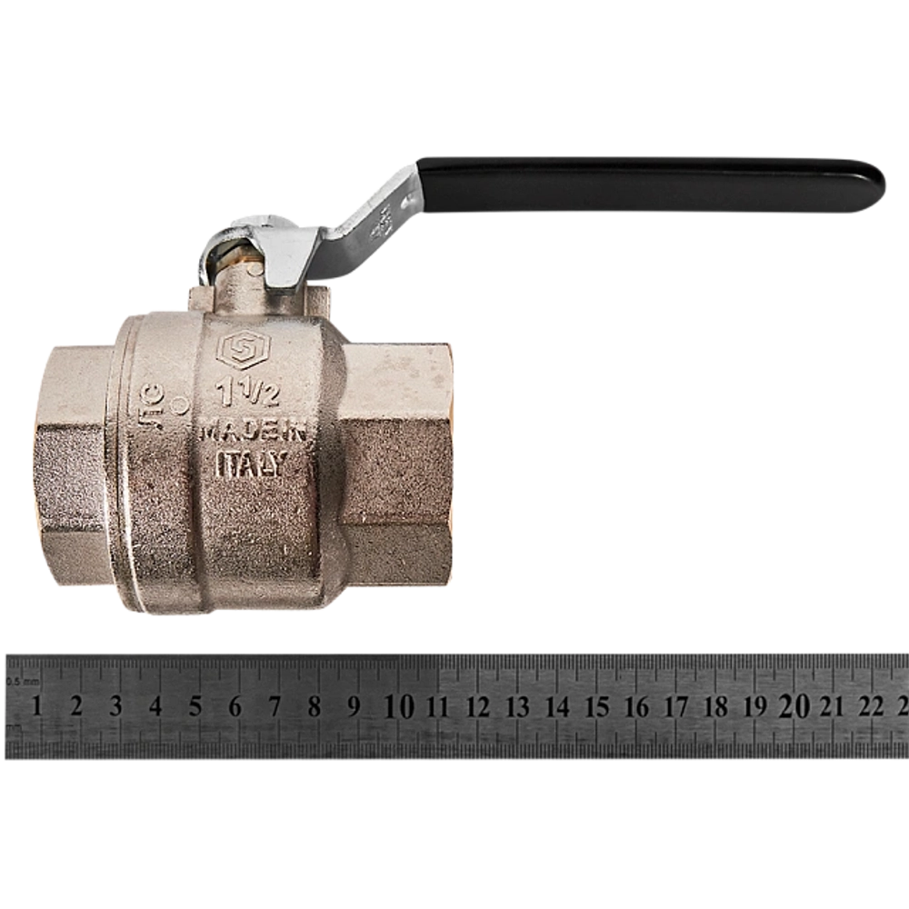 Кран шаровой полнопроходной STOUT - 1"1/2 (ВР/ВР, PN40, Tmax 150°C, ручка-рычаг черная)