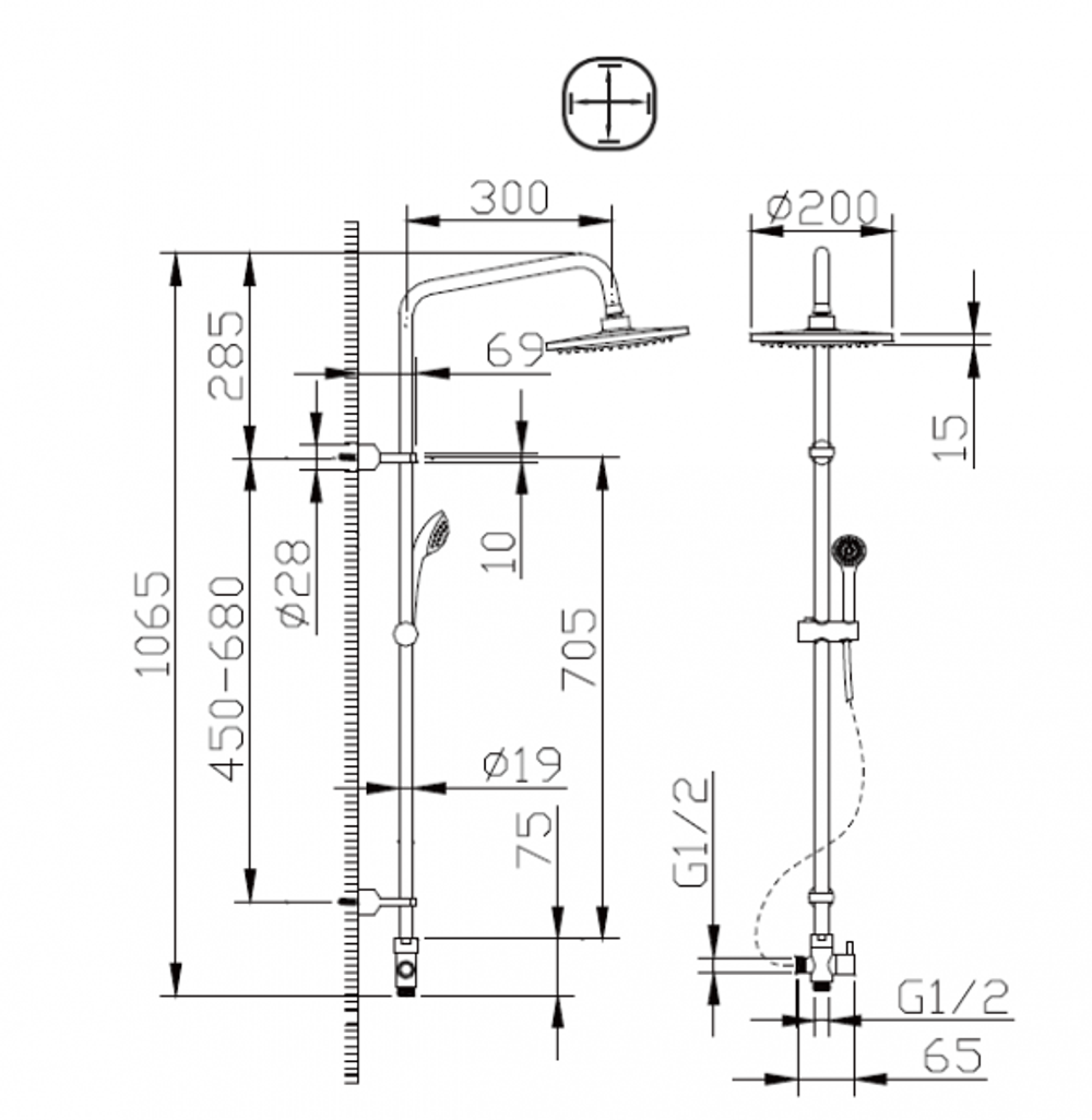 Душевая колонна без смесителя Bravat Fit R