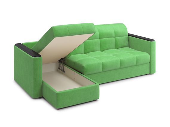 Диван угловой с оттоманкой Неаполь 1,4 - Velutto 31 зеленый/накладка венге