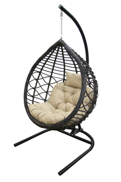 Кресло подвесное Вирджиния арт.D3414-МТ003 (стойка+основание.черн.,корзн.темн-корич.,подуш.беж. 3уп. (В))