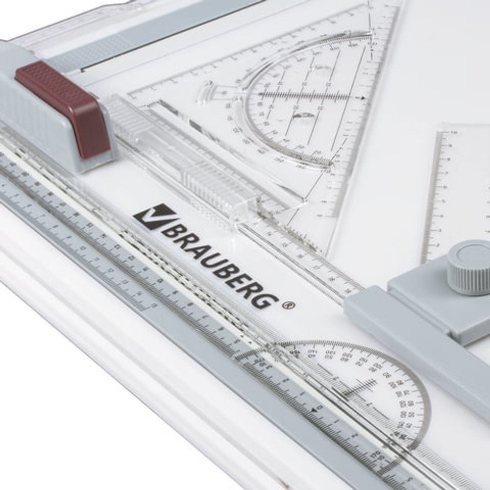 Доска чертежная А3, 505х370 мм, с рейсшиной, треугольником и чертежным узлом, BRAUBERG, 210536