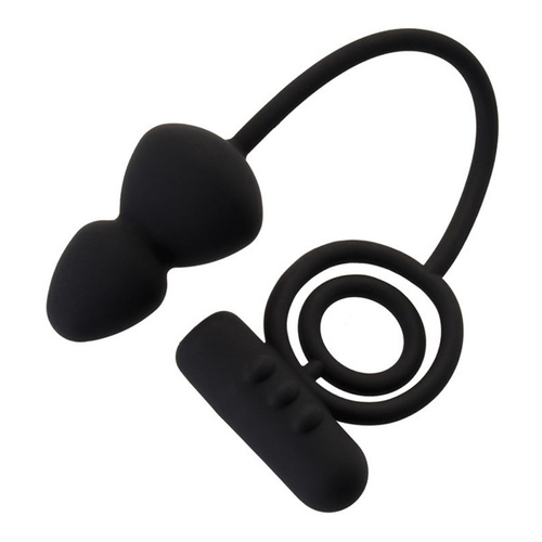 Чёрное эрекционное кольцо 2см с вибростимулятором и анальным хвостом Erotist Toy Multi-Purpose Anal Plug Ruffle Size M