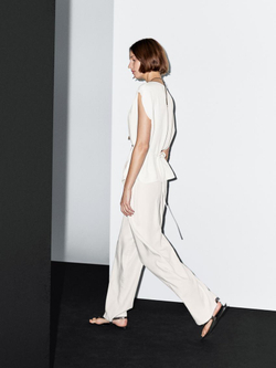 Massimo Dutti Топ из крепа с драпированным вырезом, натуральный, кремовый