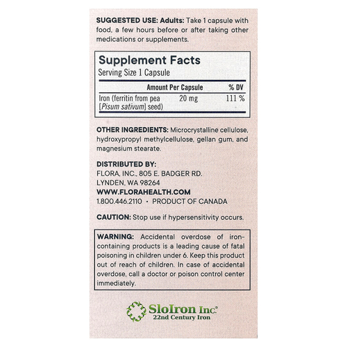 Flora, Ferritin +®, 30 веганских капсул с отсроченным высвобождением (20 мг в 1 капсуле)