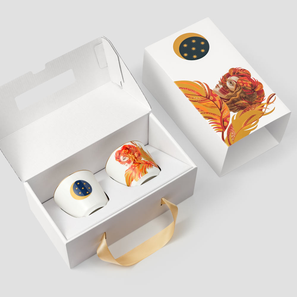 Набор из 2 кофейных стаканов Farforite «Жар-птица» 220 мл в подарочной коробке