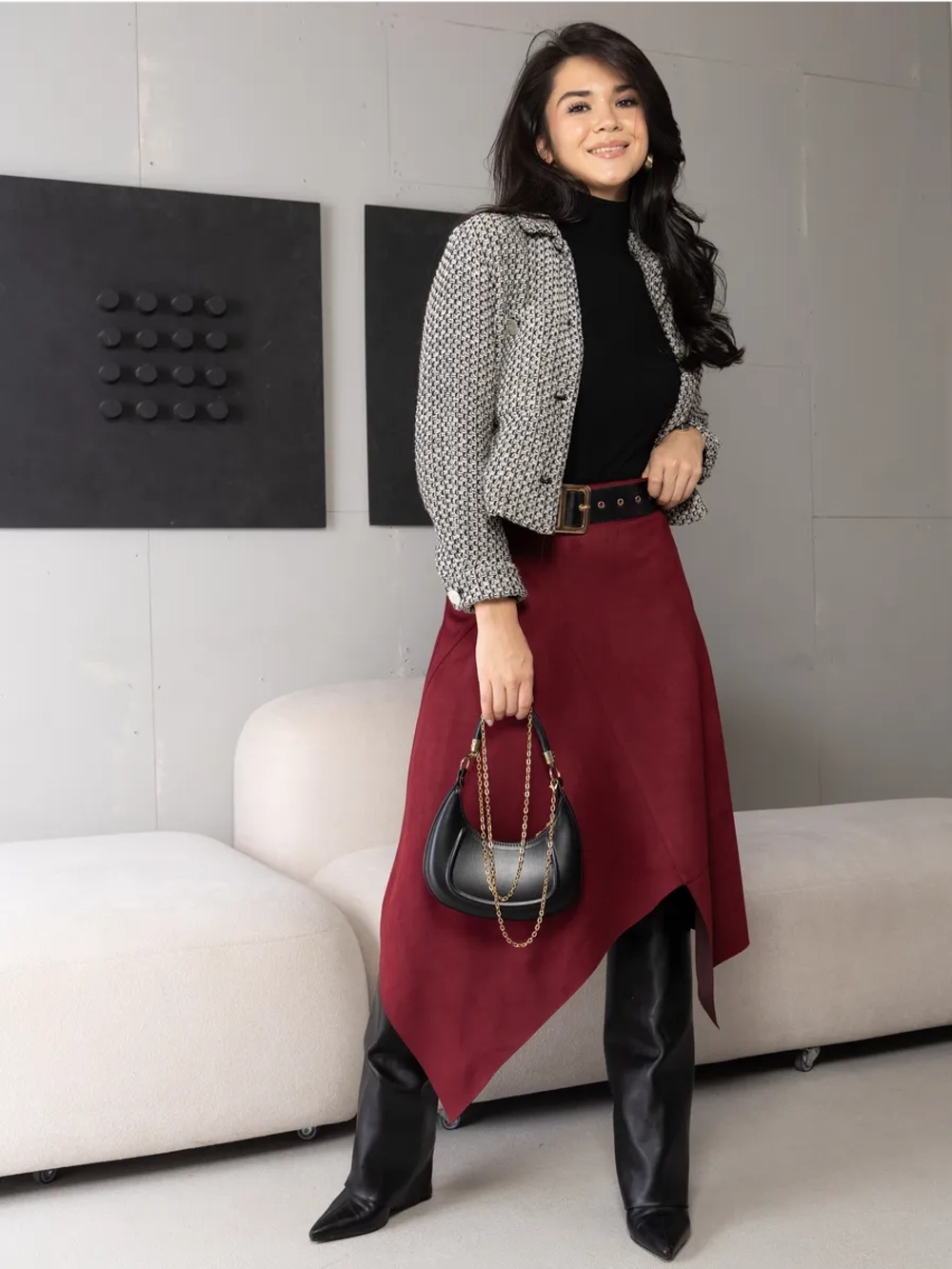 Юбка замшевая трапеция миди