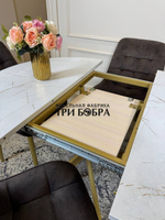 Круглый раздвижной стол "Лофт", белый каспий и стулья "Бостон" коричневый