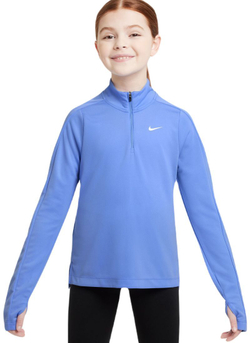 Футболка для девочки теннисная Nike Kids Dri-Fit Long Sleeve 1/2 Zip - небесный