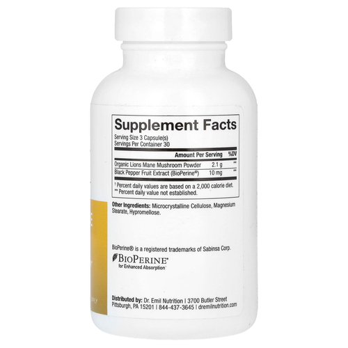 Dr. Emil Nutrition, ежовик гребенчатый, 90 растительных капсул