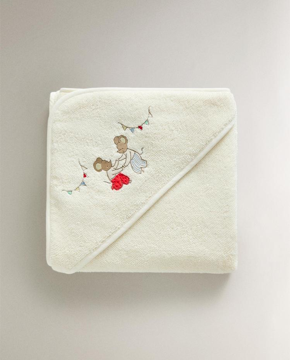 ZARA HOME ДЕТСКОЕ ПОЛОТЕНЦЕ С КАПЮШОНОМ И МЫШАТАМИ, СВЕТЛО-БЕЖЕВЫЙ