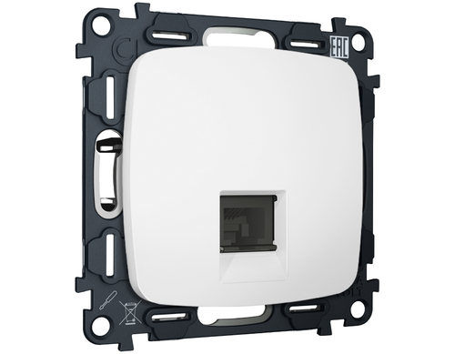 MO132005 Комплект механизма компьютерной розетки RJ-45 экранированной с автоматической защитной шторкой OMEGA Белый матовый QUANT (OP1320, VM185)