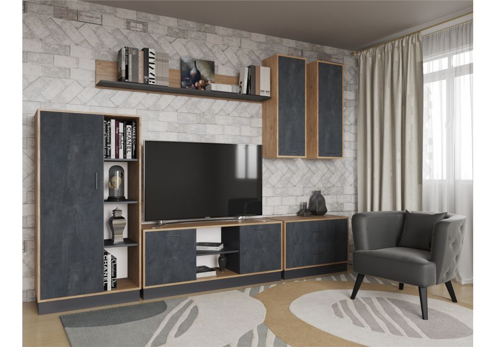 Полка Леви 170 дуб крафт золотой / черный / угольный камень