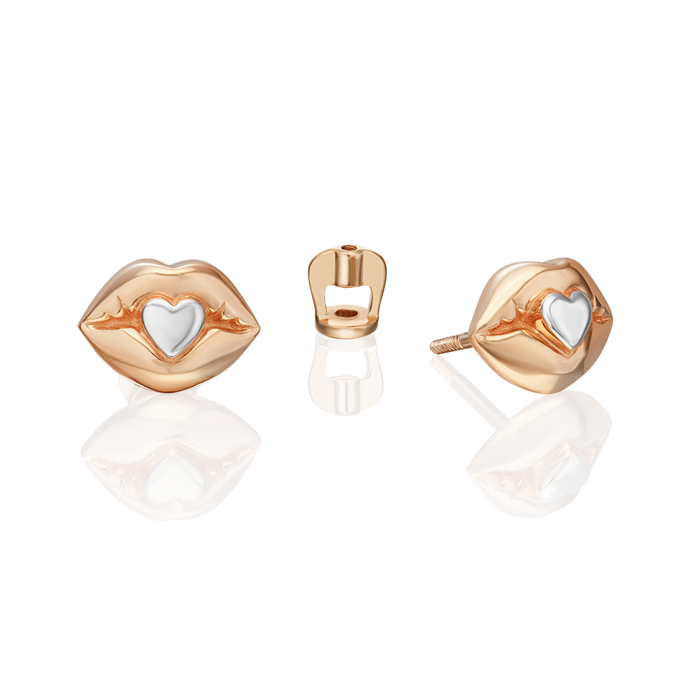 Серьги-пусеты «Воздушный поцелуй» из красного золота