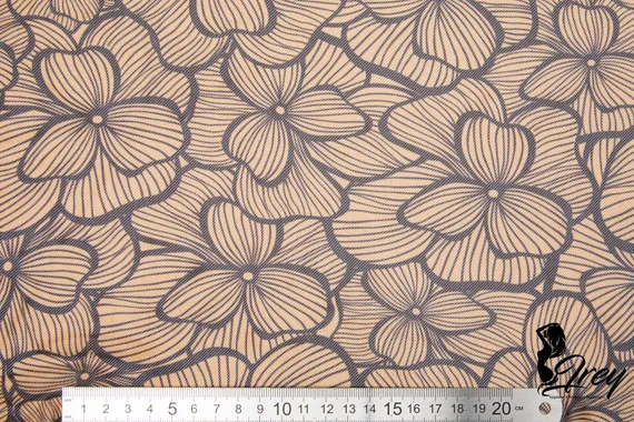 Мягкая сетка эластичная тату, цветы MAXI, телесный/черный