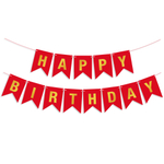 Гирлянда Флажки, Happy Birthday, Красный/Золото, Металлик, 500 см, 16*12 см