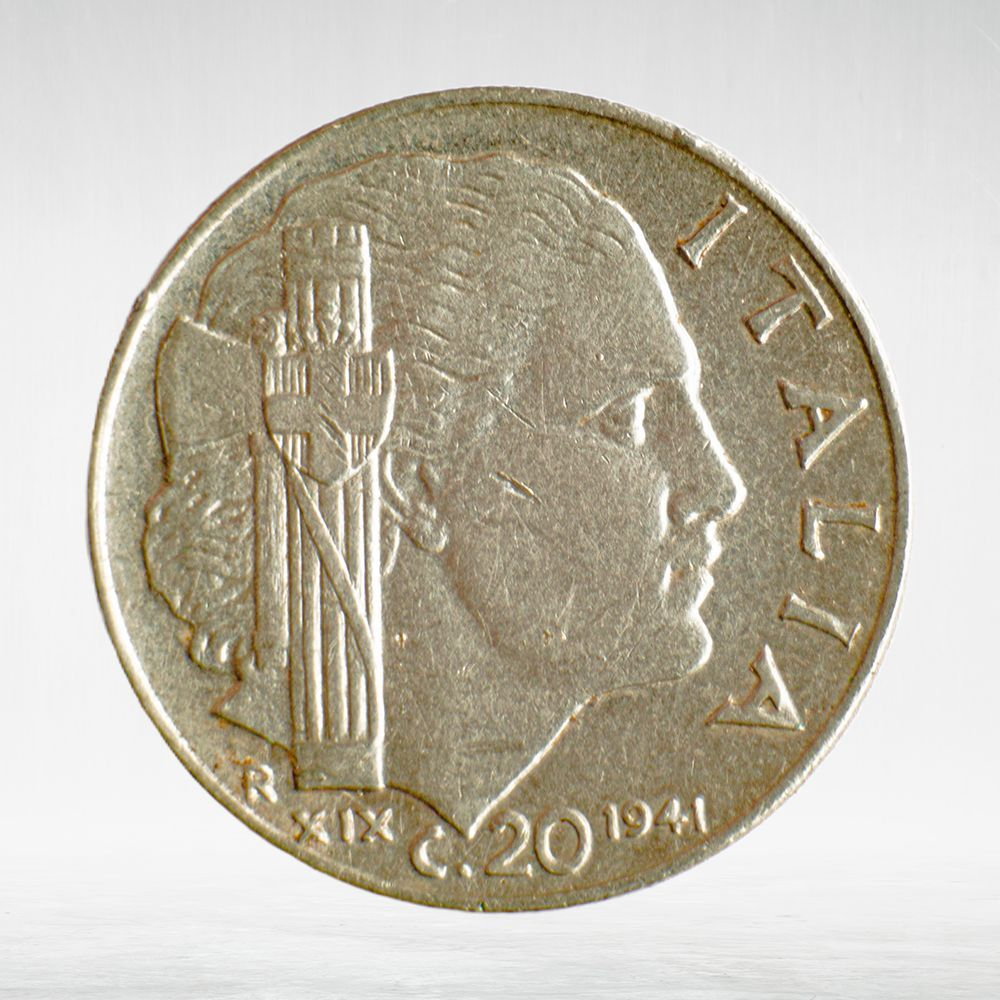 Italy 20 Centesimi 1941 R "Head of Italy with Fasces – Victor Emmanuel III", XF