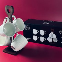 Lenardi 235-075 Набор из 4 кружек 360мл на подставке TROPICAL в под.уп.(х6)Фарфор