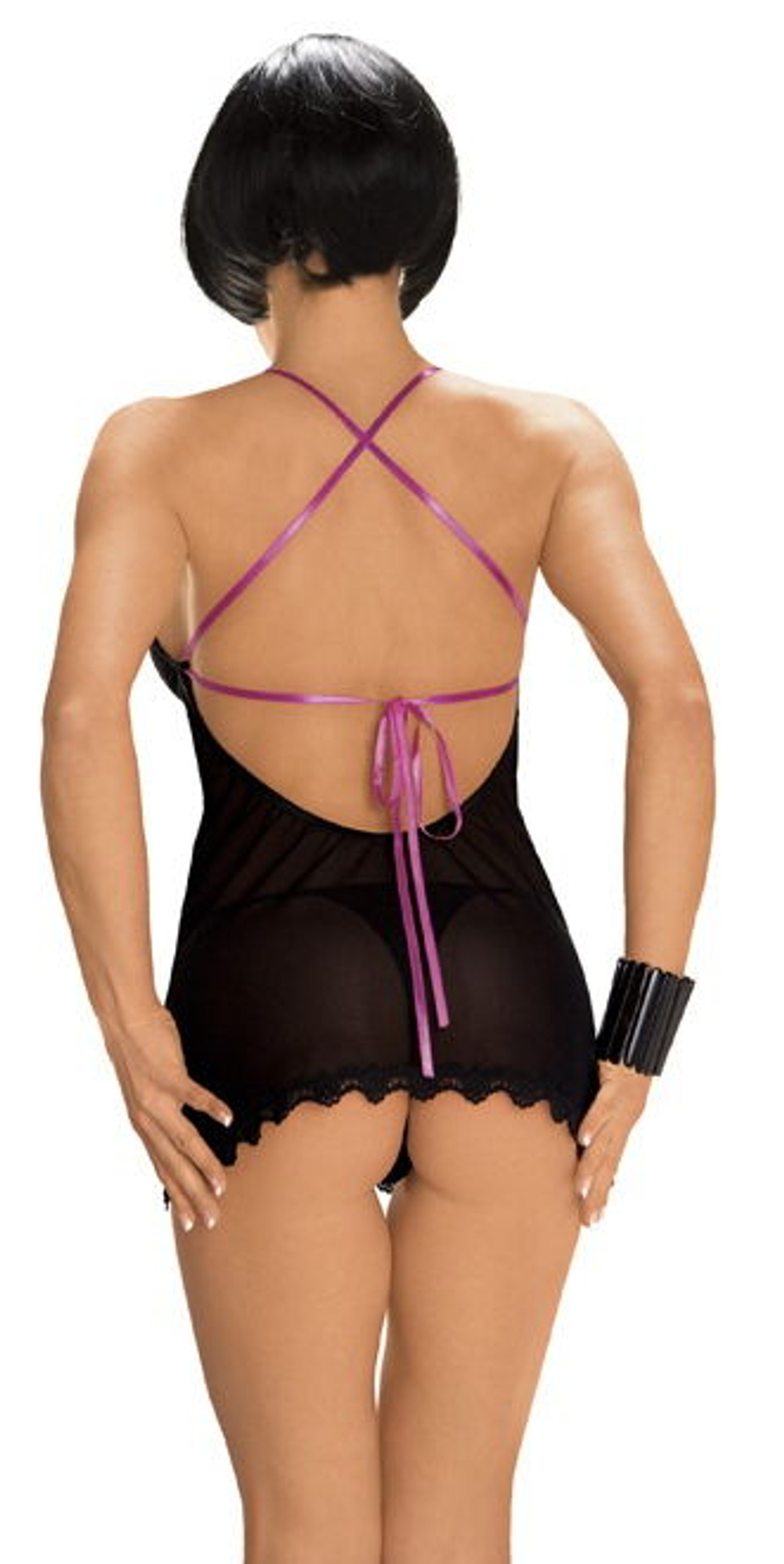 Коротенькая сорочка с открытой спинкой (Размер: M-L) (Цвет: черный)