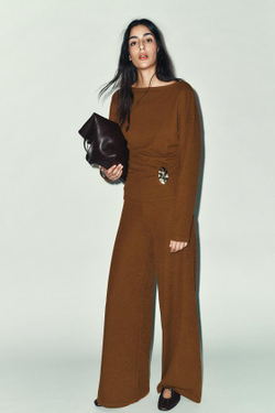 ZARA ШИРОКИЕ ФАКТУРНЫЕ БРЮКИ, ГОРЧИЧНЫЙ