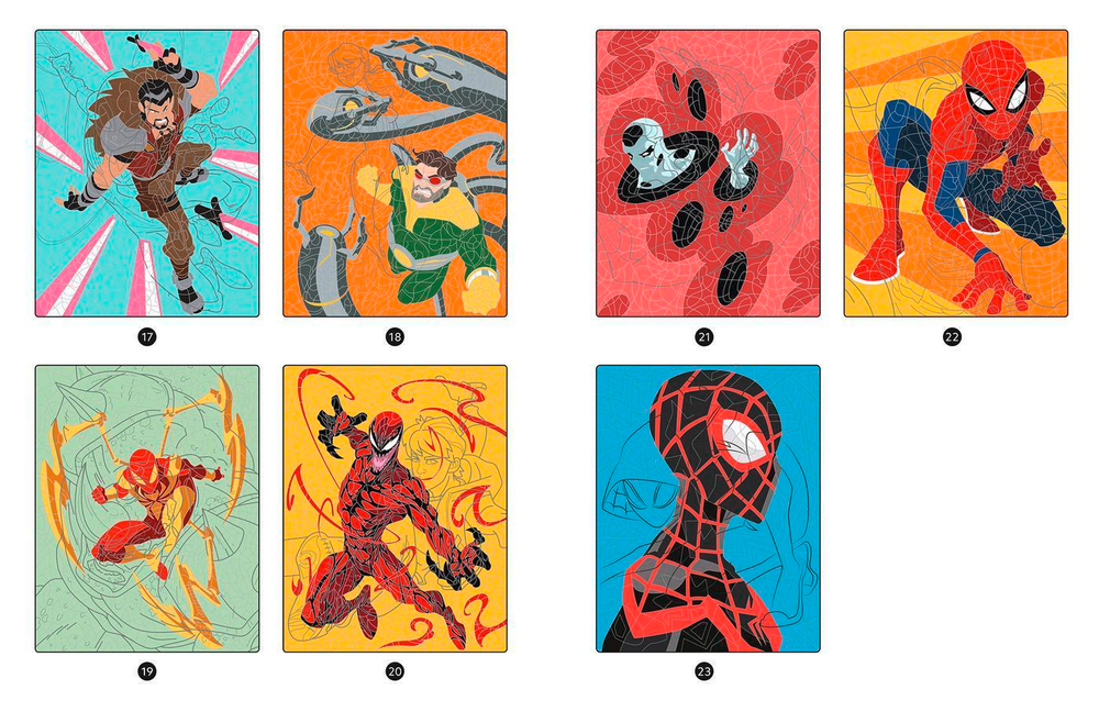 Hachette  раскраска по номерам  SPIDER-MAN - Coloriages magiques - Trompe-l'oeil (7+) - Héros contre Vilains - MARVEL