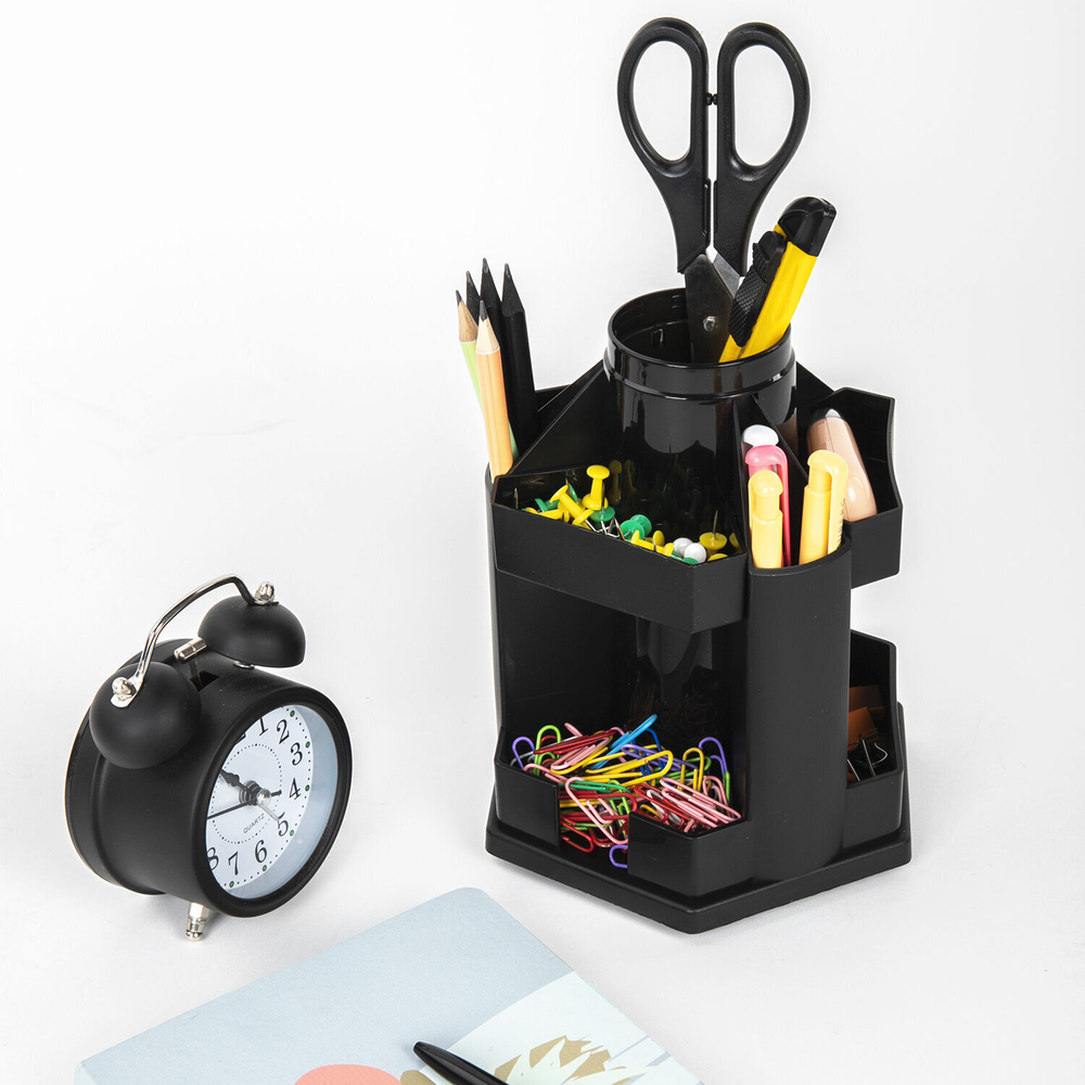 Подставка-органайзер BRAUBERG MAXI DESK 10 отделений вращающаяся 157х140х175 мм черная 23809 (2 штуки в упаковке)