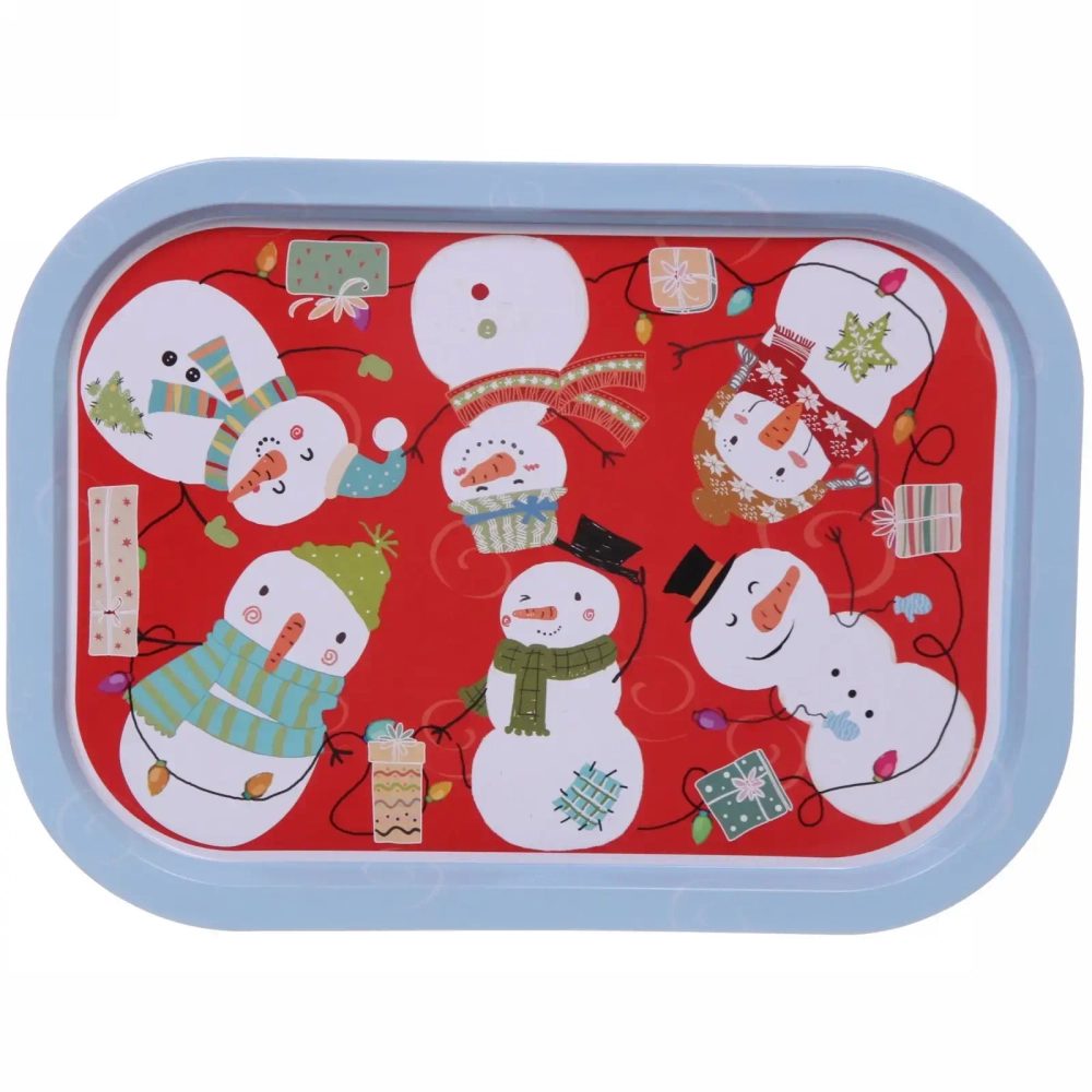 Поднос жестяной 40*28см «Веселые снеговики»