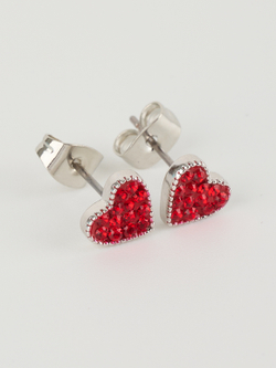 Серьги-сердечки Клевер с красными кристаллами Swarovski